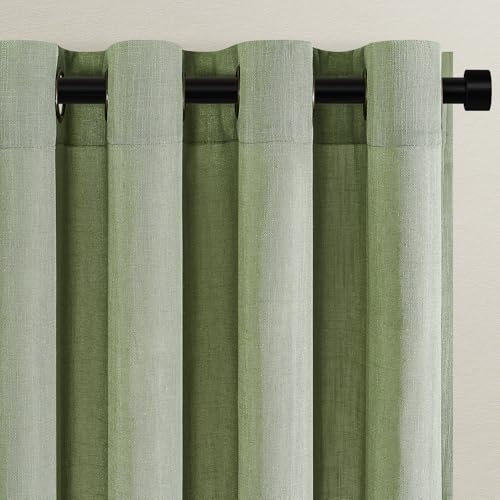 Topfinel Vorhänge Salbeigrün Wohnzimmer Gardinen Modern Sets Gardine mit Ösen Voile leinenoptik Vorhang Halbtransparent für Schlafzimmer 140x225 cm (B x H)