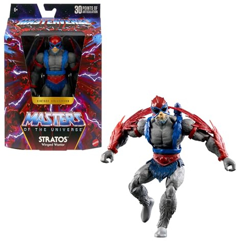 Masters of the Universe Masterverse Vintage Collection Stratos-Actionfigur, ca. 18 cm, 30 Bewegungspunkte, Heldenhafter Anführer der Vogelmenschen mit Zubehör, JBP96, [Mehrfarbig]