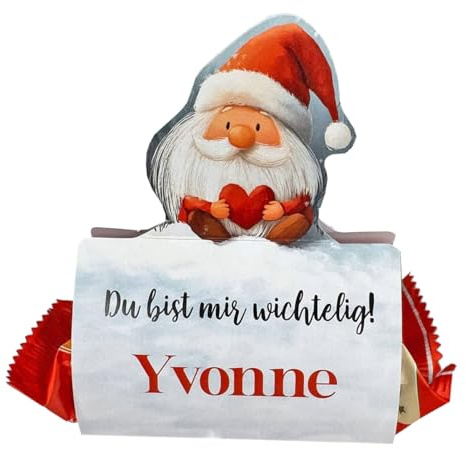 Herz & Heim® Ministollen mit Banderole und Wunschnamen, Motiv: Weihnachtsmann - Kleiner Stollen in personalisierter Verpackung zu Weihnachten mit Wichtel-Motiv