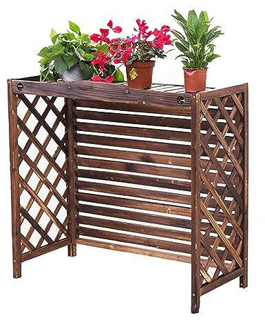 Cubierta de aire acondicionado de madera maciza, valla de privacidad, marco de planta con contraventana de balcón, bote de basura oculto, protección solar, diseño de cuadrícula (tamaño: 103 x 44 x 9