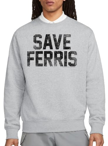 Ferris Bueller Save Ferris Crew Sweatshirt, Athletic Heather, X-Large