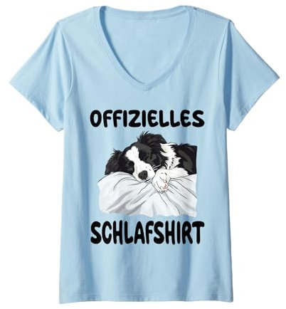 Damen Lustiges Border Collie Hund Offizielles Schlafshirt T-Shirt mit V-Ausschnitt