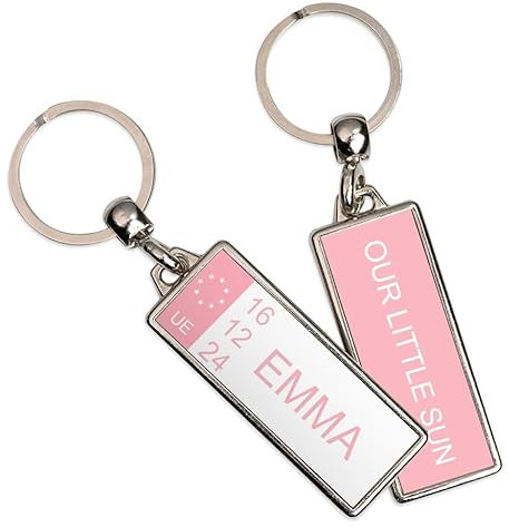 Wanapix | Porte-clés Personnalisé | Mini Plaque D'Immatriculation avec Nom | Impression recto-verso | Cadeau ou Accessoire | Plaque Rose