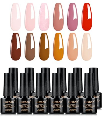 Luxbon 12-teiliges Gel-Nagellack-Set - Winterfarben-Set Langlebiger Gel-Lack, UV-led Soak Off Nail Art Designs Maniküre-Kit 014