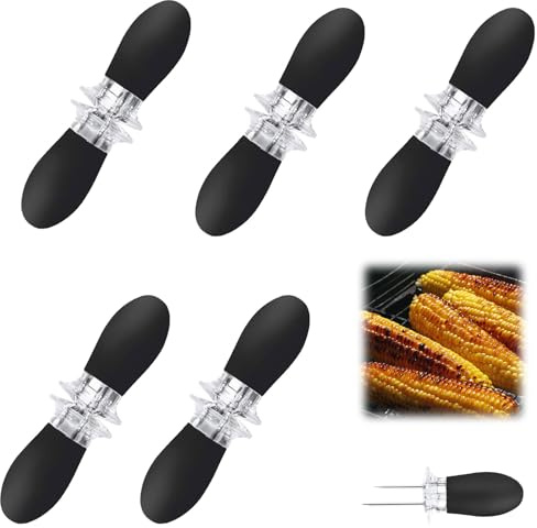 CUVZORA Lot de 10 supports pour épis de maïs en acier inoxydable avec 2 dents - Accessoires de barbecue pour maïs, barbecue, pique-nique et garden-party, noir