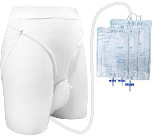 Urindrainagebeutel Urin-Drainage-Beutel für Männer, Urin-Sammler Portable Wearable Harninkontinenz-Unterhosen Wiederverwendbare Unterhosen-Komfort Breathable Urinkollektor (1000 ml*2 + 2000ml*1), Weiß