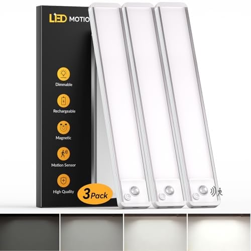 30CM Unterbauleuchte Küche LED mit Bewegungsmelder 3er-Set, 6000K Superhell | 2200mAh Langlebiger Akku, Dimmbar, USB-C-aufladbar, Magnetische, Bohrfrei, Aluminium, für Kleiderschrank/Vitrinenbeleuchtung