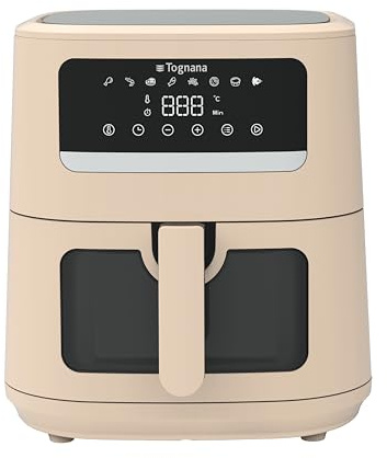Tognana, Friggitrice ad aria 8L, doppia resistenza, display digitale, timer, 80-200°C, finestra, 2000W, Champagne