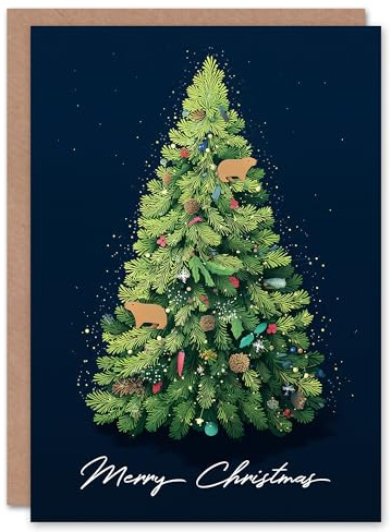 Artery8 Christmas Card Decorated Tree with Two Capybaras Ornaments