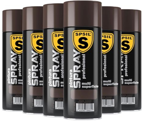 SPSIL Pintura Spray Brillante Marron Tabaco(pack of 6) 200ml, Metal Secado RápidoPintura Profesional Interior Exterior, Aplicación Fácil en Madera Plástico, DIY Decoración Muebles Automóviles