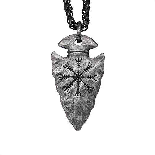 Hanary Viking Necklace for Men, Viking Helm of Awe Arrowhead Protection Talisman Pendant Necklace, Wheat Chain, Viking Jewelry Gift