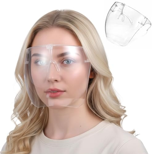 Hadnves Face Shield with Glasses Clear Plastic Nail Faces Mask for Nail Drill Full Face Shield for Adults Women Men Salon Clear Visibility Comfortable Wear Splash Resistant Reusable Anti Fog