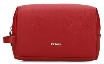 PICARD Kulturbeutel Java R259 Rot | Kulturtasche aus hochwertigem Rindsleder | Übersichtliche Organisation durch Steckfächer | Weites Öffnen durch umlaufenden Reißverschluss | Goldende Details