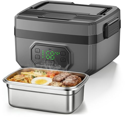 Cordless Electric Lunch Box, 1.6L Portable Stainless Steel Food Warmer | with Timer & Adjustable Heating, Heated Lunch Boxes for Truck, Car, Office, Camping & Travel