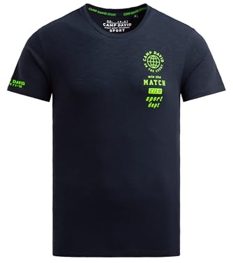 Camp David Herren T-Shirt Rundhals mit kleinen Folienprints Blue Navy, XXL