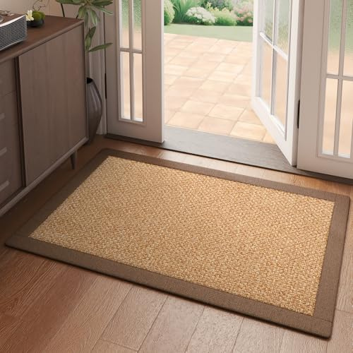 Quqei Front Door Mat Inside Indoor Door Mat Washable Non Slip Brown 60x90cm