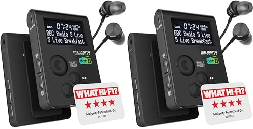 Mini Radio FM avec Clip Sport et Boutons Verrouillables | Radio Portable De Poche Dab/Dab+ Digitale | Chargement USB et Écouteurs Inclus | MAJORITY Petersfield Go (Lot de 2)