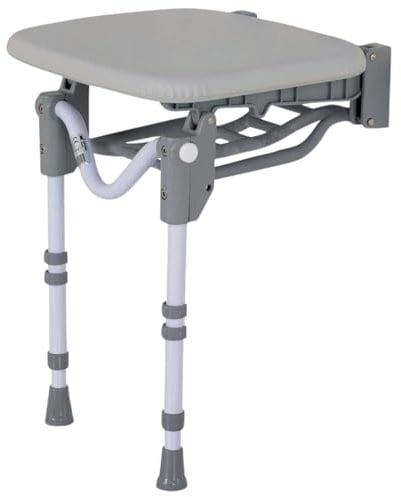Homecraft Tooting Padded Folding Shower Seat – Wall Mounted Bathroom Seat with Adjustable Legs, Non-Slip Feet, Corrosion-Resistant Frame, Max User Weight 159 kg