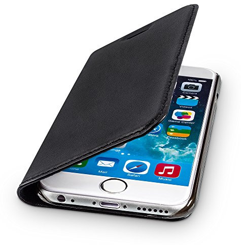 WIIUKA Echt Ledertasche - TRAVEL - für Apple iPhone 6S Plus und iPhone 6 Plus mit Kartenfach, extra Dünn, Tasche Schwarz, Leder Hülle kompatibel mit iPhone 6 Plus / 6S Plus