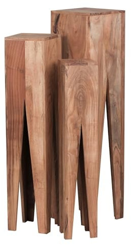 Wohnling Beistelltisch 3er Set Akazie Massivholz Satztisch Quadratisch Modern, Säulentisch Pflanzentisch 3-teilig, Blumenständer Blumentisch Wohnzimmer, Pflanzenhocker Blumenhocker Dekosäule