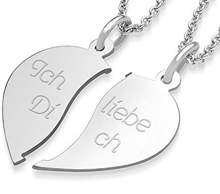 Liebesketten Freundschaftsketten Partnerketten Silber 925 Gravur Herzkette für Paare zwei Teile Love Kette teilbar Pärchen halb Hälfte trennbare zerbrochen zweiteilig doppelt zum Teilen FF79SS92545-2