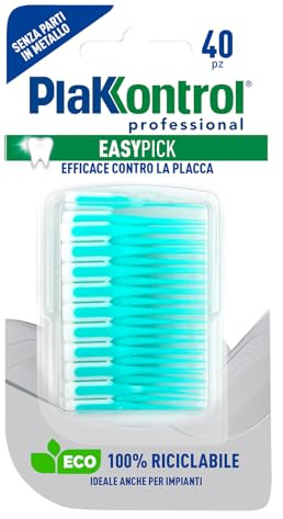 Plakkontrol® Easy Pick, scovolino interdentale senza parti metalliche, monouso, con astuccio da viaggio - 40 pz, peso confezione: ℮ 20 g