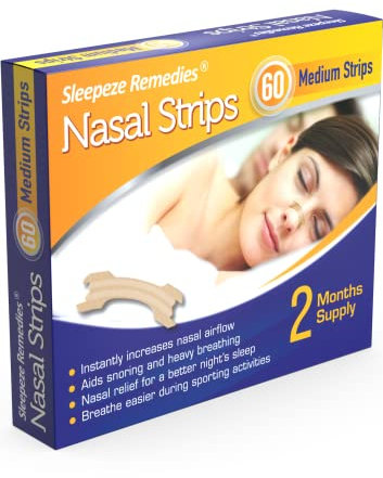 Sleepeze Remedies x60 Strisce Nasali Medie, Cerotti Nasale, Strisce Nasali Per Smettere Di Russare, Strisce Nasali Per Aiutarti A Respirare Il Naso, Antirussamento, Cerotti Nasali, Snoring Strips