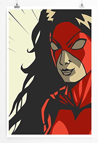Sinus Art Kunst und Deko Poster - Superheldin mit roter Maske im Comic Stil- Fotodruck in gestochen scharfer Qualität