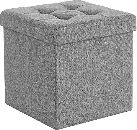 SONGMICS MAZIE Collection - Storage Ottoman Cube, 38 cm Folding Foot Rest Stool, Small Ottoman with Storage, Easy Assembly, for Living Room, Bedroom, Dorm, Light Grey LSF82GYX