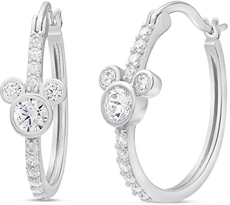 Disney Boucles d'oreilles créoles Mickey ou Minnie Mouse en argent sterling et oxyde de zirconium pour femme, Zircone cubique, Zircone cubique