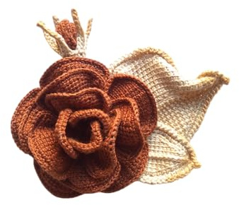 broche boho rose au crochet, broche fleur, bourgeon et feuilles