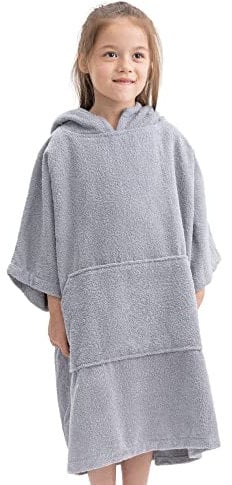 HOMELEVEL Kinder Badeponcho aus 100% Baumwolle - Poncho Handtuch für Strand Schwimmbad - Surfponcho mit Kapuze - Bademantel für Jungen und Mädchen