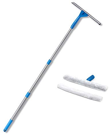 Novel Solutions One Tool Kit Rubber Squeegee, Microfiber Washer 35cm and Max 120cm Telescopic Pole Suitable for Bathroom, Glass Wall, High Window and Car Windshield Cleaning, DS-4903, Large