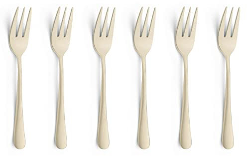 Amefa Austin Lot de 6 fourchettes à Dessert | Design élégant | Fourchettes à gâteau en Acier Inoxydable avec Finition PVD | Champagne satiné | 14,3 cm | Inoxydable et Passe au Lave-Vaisselle
