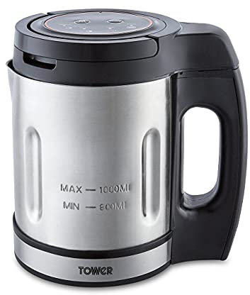 Tower T12056 Stainless Steel Soup & Smoothie Maker with LED Control Panel, 1L, Silver