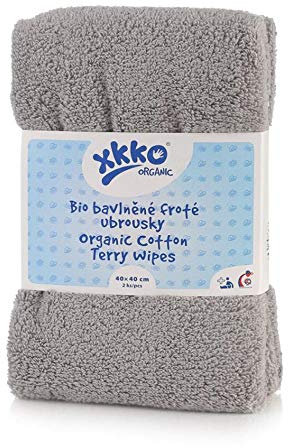 XKKO - Bio-Baumwolle - Prefolds faltbare Frotteetücher (40x40 cm) - 2 Stück Farbe Grau