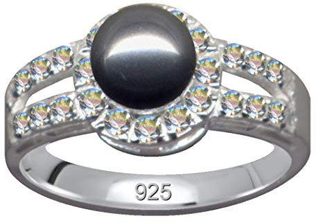 RING mit Perle/Echt Silber 925 mit Zirkonia/Art Deco Design/Steinfarbe: klar weiss/modern cool trendy hip/Online Shop Schmuck kaufen / 59050