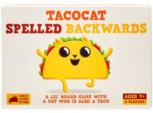 Tacocat Spelled Backwards Age 7+ by Exploding Kittens - 2 Players - Ages 7+ - 15 Minutes to Play - Clever Family Board Game - Couple and Family Game, Ideal for Kid and Adult