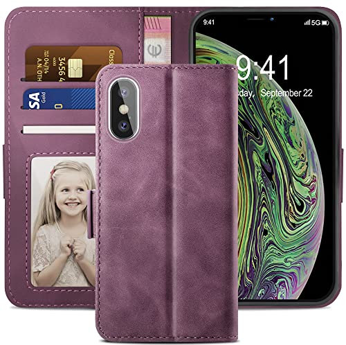 YATWIN Handyhülle Kompatibel mit iPhone XS/X Hülle, Klapphülle iPhone XS/X Premium Leder Brieftasche Schutzhülle [Kartenfach] [Magnet] [Stand] Handytasche Case für iPhone XS/X Case, Weinrot