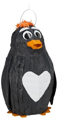 2 x Pinata Pinguin, zum Aufhängen, Kinder & Erwachsene, Geburtstag, Piñata zum Befüllen, HxBxT 42 x 21 x 21 cm, schwarz