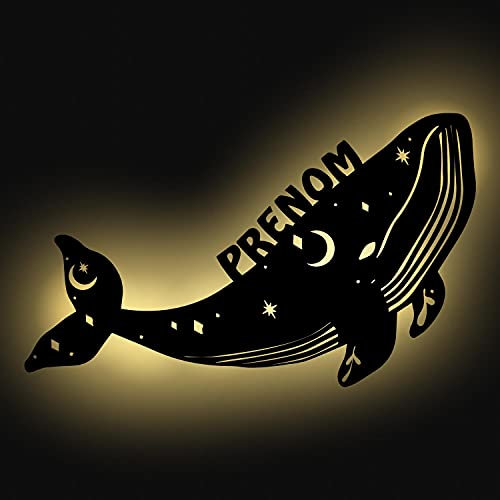 Veilleuse Déco Baleine étoilée Avec Prénom Personnalisé Pour Garçons Et Filles - Idée De Cadeau Pour Anniversaires, Baptêmes, Naissance - Fonctionnement sur batterie