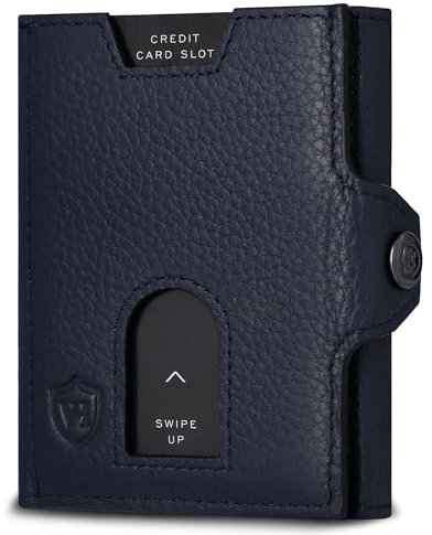 VON HEESEN Slim Wallet mit RFID Schutz - Geldbörse Herren klein - Mini Geldbeutel Damen Portmonee - Kartenetui Echtleder Karten Portemonnaie - Leder Kreditkartenetui Blau
