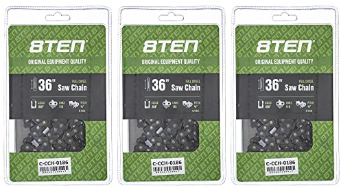 8TEN Full Chisel Chainsaw Chain 36 Inch .058 3/8 115DL for Husqvarna 591151515 501842815 (3 Pack)