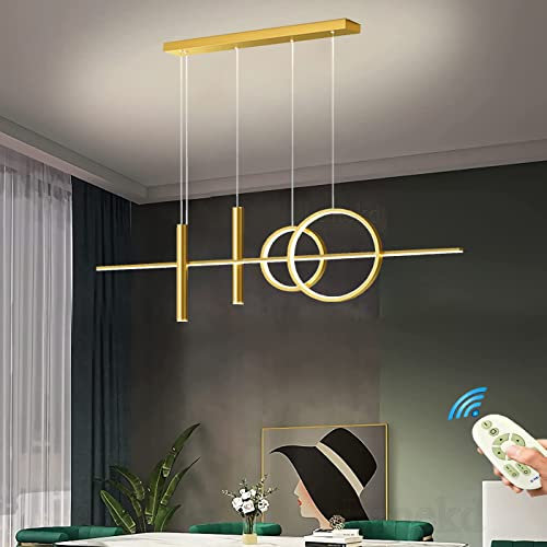 Lanekd LED Pendelleuchten Dimmbar Esstisch Esszimmer Hängeleuchte/Hängelampe Wohnzimmer Küche Hängend Lampe Moderne Kreative Ring Designer Kronleuchter mit Fernbedienung Leuchten (Gold, L100cm)