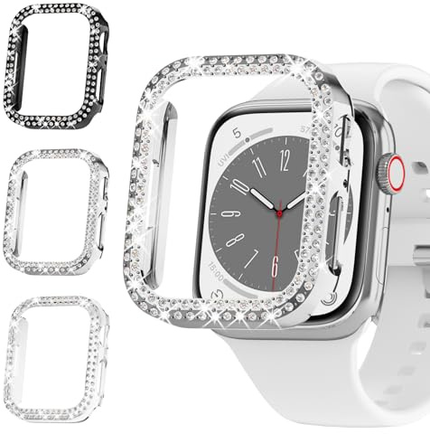 Schutzhülle für Apple Watch Serie SE (2nd) 6 5 4 40 mm, glitzernde Stoßfängerhülle für Damen, Doppeldiamant-Schutzrahmen für iWatch iPhone Watch 40 mm, 3 Stück
