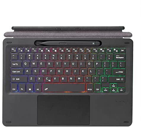 Bueuwe Funda Teclado para Surface Pro 8/Surface Pro X 13, Teclado retroiluminado de 3 Colores con Panel táctil/Soporte para lápices/batería Recargable integrada,English