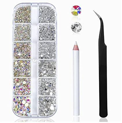 1440 Pezzi Strass di Vetro Rotondo Gemme di Cristallo,6 Formati Rotondo Gemme di Cristallo,Strass Trasparenti con pinzette e scatole per Decorare Tutti i Tipi di Artigianato