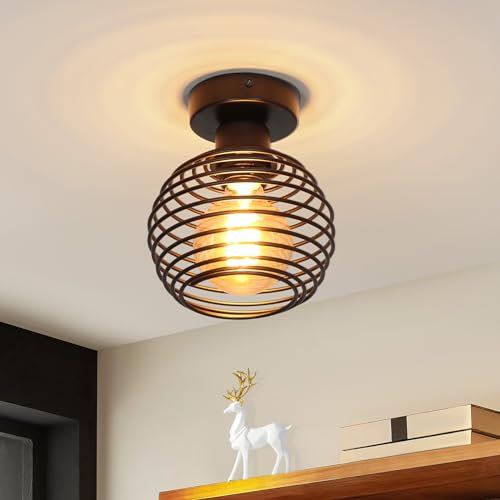 ZMH Deckenlampe Vintage Deckenleuchte Schwarz: Flurlampe Retro Treppenhauslampe Industrial Schlafzimmerlampe E27 Fassung Metall Lampenschirm für Flur Treppenhaus Balkon Gang Küche Schlafzimmer