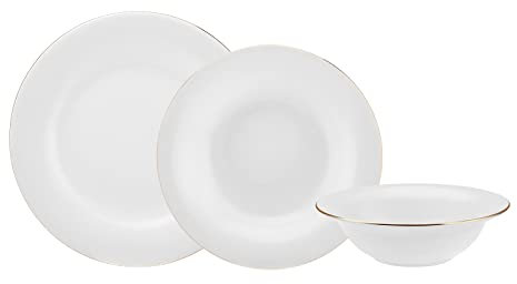 Karaca Ayla Porcelain 16-Piece Dinner Service for 4 People, Serving Plates, Deep Plate, Cheese, Pasta Plate, Daily and Special Crockery Set