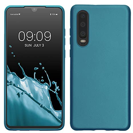 kwmobile Case kompatibel mit Huawei P30 Hülle - Schutzhülle aus Silikon metallisch schimmernd - Handyhülle Metallic Karibikblau